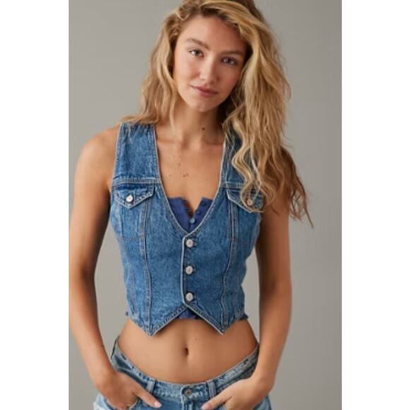 NWT American Eagle Blue Denim Vest Size Small - Picture 1 of 10
